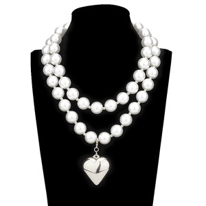 Collar de perlas de imitación de doble capa para mujer, joyería geométrica con cuentas redondas para fiesta - Product Image 1