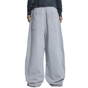 Men's <b>Light</b> Gray Wide Leg Casual Pants High Waist Zip Fly Straight Loose Breathable Knitted Cotton Summer <b>Trousers</b> - Product Image 3