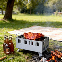 Barbecue portable d'extérieur en acier inoxydable avec poêle et four carré double usage – Chariot à hauteur réglable