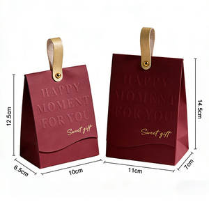 Sacs cadeaux de luxe personnalisés, sacs d'emballage pour bonbons et chocolats de mariage, boîte pour fête de mariage, nouveaux sacs en papier haut de gamme avec poignée en cuir - Product Image 3