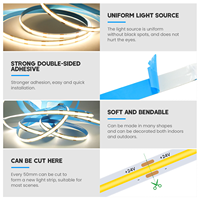 Bande LED COB à CRI élevé 90, 12V 24V, 320 LED/m, 10W 15W, 3000K 6000K, dimmable, flexible, pour la décoration intérieure de la maison