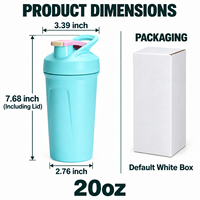 Bouteille shaker à protéines en acier inoxydable 20 oz avec logo personnalisé, tasse de sport isotherme avec boule mélangeuse, couvercle à clapet verrouillable et boucle de transport