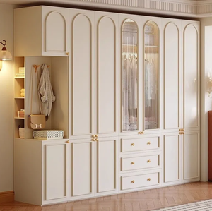 Armoire convertible sur mesure pour chambre à coucher, usage domestique, style moderne minimaliste crème, portes coulissantes en panneaux <span class=keywords><strong>OSB</strong></span> ENF du sol au plafond - Product Image 1