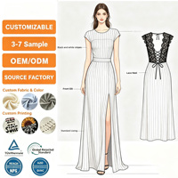 Robe de soirée pour femme, personnalisable avec logo, dos en dentelle, fente latérale, robe longue, couleur et motif de tissu personnalisés, faible MOQ, formelle, directement de l'usine