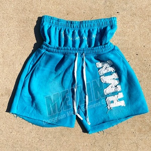 Custom Manufacturer Summer High Wais Sun Faded <b>Shorts</b> French Terry Baggy Distress <b>Patch</b> Rhinestone Double Waisted <b>Shorts</b> - Product Image 4