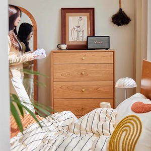 Solid Wood Five Drawer <b>Chest</b> Cherry Minimalist Style Freestanding Dresser Bedroom <b>Storage</b> Cabinet - Product Image 3