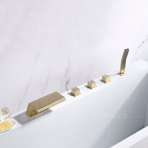 Français antique de luxe doré baignoire ensemble de douche 5 trous alimenté par mitigeur de baignoire - Product Image 1