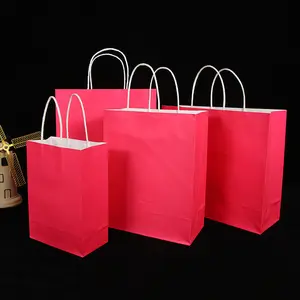 定制牛皮纸袋带手柄粉色纸袋环保便携式纸袋