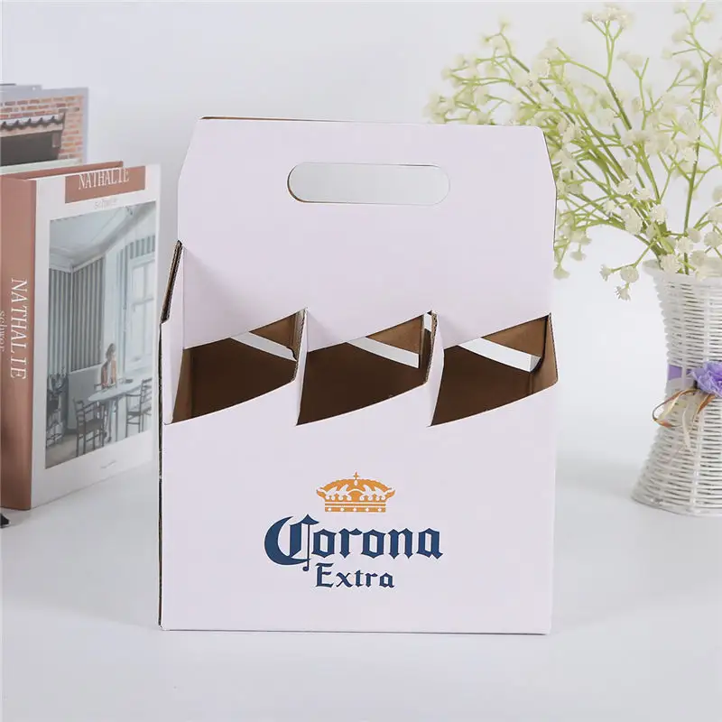 Custom Logo Foldable Portable Wine Paper Gift Boxes 4 6 Bottle Beer Glass Bottle Corrugated Paper Packaging Box With Handle