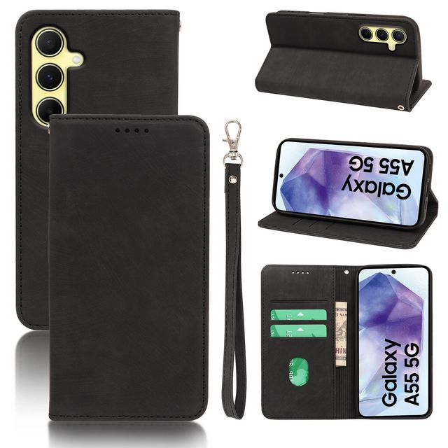 HMJ PU Leather Business Style Flip Cover Card Wallet Case with Lanyard for for S23 S24 S25 Ultra