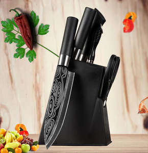 Juego de Cuchillos de Cocina de Acero Inoxidable con Recubrimiento Negro, 6 Piezas, Precio al por Mayor, con Afilador, Juego de Cuchillos de Chef Negros con Bloque - Product Image 3