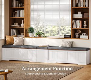 <span class=keywords><strong>Banc</strong></span> de rangement à chaussures en bois en forme de L, style ferme, avec coussin, étagère réglable, écologique, pour entrée, cuisine et chambre - Product Image 3