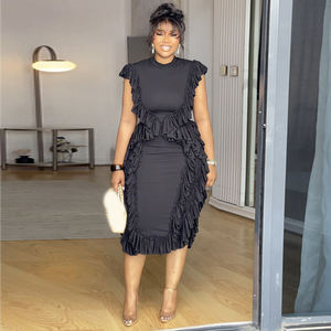 Robe Tunique Élégante Décontractée Mi-Longue pour Femme Été 2026 Sans Manches à Volants et Dentelle - Product Image 3