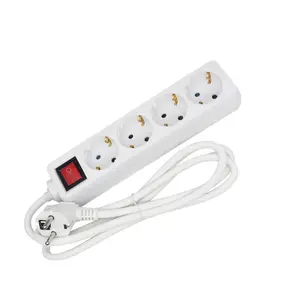 Top Quality Multi Plug European type Electrical Power Extension 4 Sockets with Grounding with Button