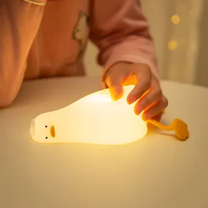EGOGO Lying Duck Led Night Light Rechargeable Cartoon Baby Soft Silicone Pat Duck Sleep Light For Kids Birthday Gift