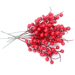 도매 크리스마스 장식 인공 줄기 레드 pip 딸기 인공 베리 분기 DIY 소재 화환