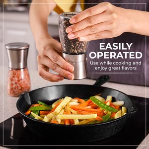 Moulin à poivre manuel de qualité supérieure avec meule en céramique, réglage de la grosseur, pour assaisonnement de cuisine, rechargeable, en verre, pour épices, sel et poivre - Product Image 4