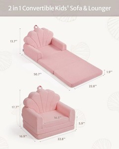 Chaise pour enfants rose pâle en forme de coquille, convertible 2-en-1, canapé-lit pour tout-petits, fauteuil lavable, mobilier pour enfants pour salle de jeux et chambre à coucher - Product Image 3