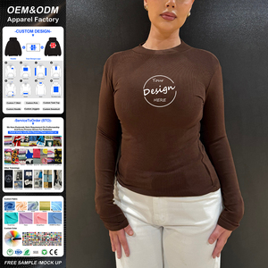 เสื้อยืดแขนยาวรัดรูปทรงเข้ารูป ผ้าริบ ทรงสลิม แบบพื้นฐาน รับปักลายตามสั่ง เสื้อยืดแขนยาวผู้หญิง ผ้าริบถัก - Product Image 1