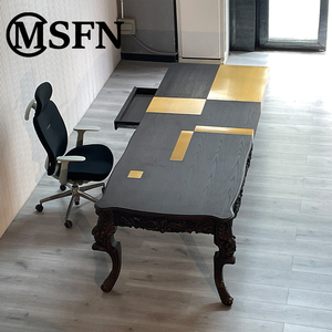 Modern <strong>Art</strong> <strong>Deco</strong> Solid Wood Executive <strong>Desk</strong> with Durable Brass Toned Finish Customizable Colors &amp; Sizes for Home or Office Use - Product Image 4