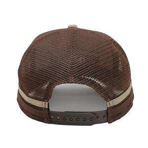 Gorra de béisbol deportiva de sarga de algodón con 5 paneles estructurados, visera precurvada, bordado plano y logotipo OEM personalizado, tipo trucker de malla - Product Image 4