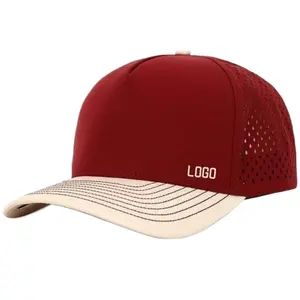Gorras topi bisbol kasual, 5 Panel topi Laser potong, lubang profil rendah dua warna segar luar ruangan