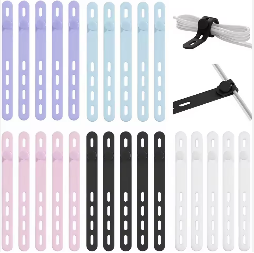 25 Pack Silicone Cable Ties Reusable Adjustable Cord Organizer Straps High Elasticity (5.12 Inches) for