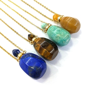 Bouteilles de parfum en pierre précieuse naturelle polie, bouteille de parfum plaquée or, collier, flacon de parfum, flacon d'huile essentielle, bijoux - Product Image 6