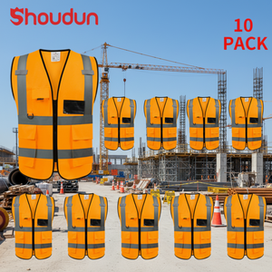 Confezione da 10 Gilet di Sicurezza Riflettenti ad Alta Visibilità per Lavori Stradali, Corsa, Rilevamenti e Guardie di Sicurezza, Abbigliamento di Sicurezza con Cerniere - Product Image 1