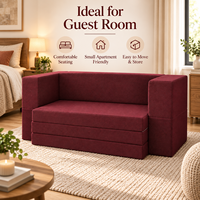 Canapé-lit pliable 2 places, tissu texturé, coussin compressible à zip, chaise longue en mousse compacte pour petits appartement