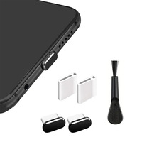 Ensemble de brosses de nettoyage universelles avec bouchon anti-poussière de type C, avec 2 dispositifs anti-perte, matériau métal + ABS, protection de l'application
