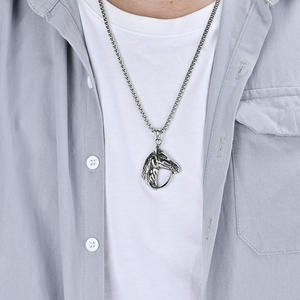Collar Retro de Acero Inoxidable con Cabeza de Caballo, Colgante de Carreras de Caballos para Hombre, Joyería con Colgante de Animal, Collar con Colgante de Caballo - Product Image 4