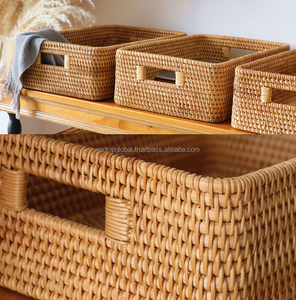 Cestas de Almacenamiento Rectangulares Rústicas Multiusos de Fibra Vegetal Ecológica y Ratán Natural para la Organización del Hogar - Product Image 2