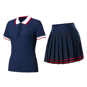 Ensemble élégant pour femmes, haut polo et jupe plissée, 2 pièces, couleur contrastée, respirant et doux, ensemble de jupe pour pickleball, badminton, tennis - Product Image 3