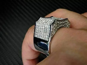 925 <b>Sterling</b> <b>Silver</b> Men's Engagement/Wedding Gift <b>Ring</b> Round Cut Moissanite Pave <b>Set</b> Rhodium Plated Hip hop Style <b>Ring</b> Gift - Product Image 4