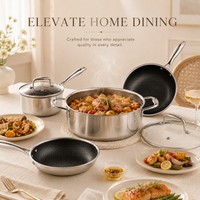 Ensemble de casseroles en acier inoxydable triple couche, poêle antiadhésive, casserole, faitout, compatible gaz et induction