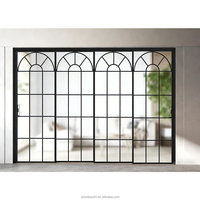 Porte coulissante moderne à triple rail et 3 panneaux en verre, avec fonction antivol, double vitrage trempé, surface finie, pour hall de villa intérieur