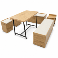 Ensemble de table à manger moderne en bois de chêne rouge massif naturel, résistant à l'eau, pour restaurant commercial, hôtel, école, 8 personnes