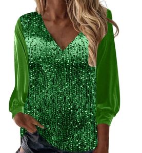 2025 nuova <span class=keywords><strong>camicia</strong></span> a maniche lunghe con scollo a V <span class=keywords><strong>in</strong></span> <span class=keywords><strong>velluto</strong></span> dorato con paillettes da <span class=keywords><strong>donna</strong></span> - Product Image 2