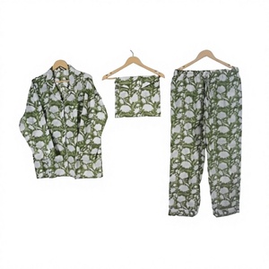 Women's Cotton Floral Print Robe Set Long Sleeve Full Length Casual Sleepwear with Drawstring <b>Pants</b> and Matching Top - Product Image 1