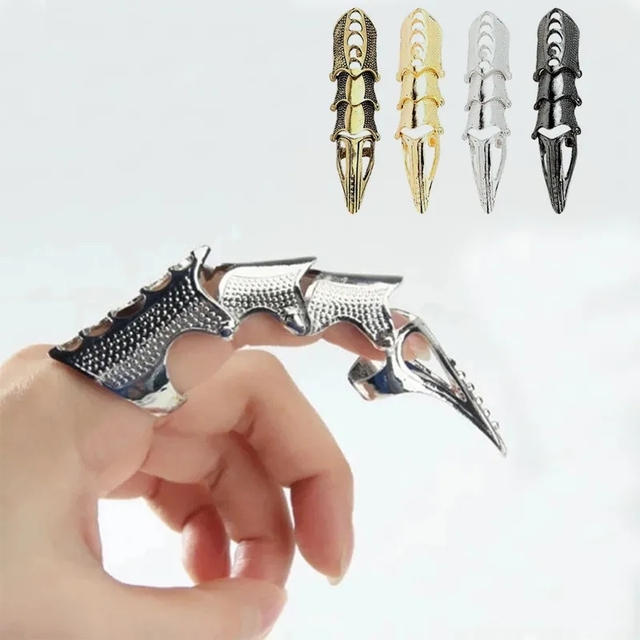 Imixlot Punk Ring Rock Scroll Joint Armor Knuckle Metal Full Finger Claw Rings Halloween Unisex Adjustable Rings Set