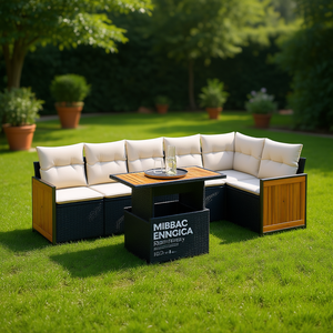 Ensemble de canapés de jardin Mibbac Enngica 6 places en rotin PE avec pieds réglables, design contemporain, structure en bois massif - Product Image 2