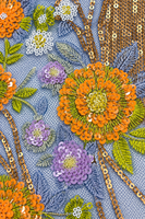 Tissu en tulle jacquard tricoté à sequins floraux multicolores pour robes de soirée et de mariée