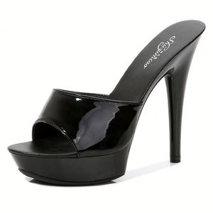 Nuovi sandali con tacco alto Sexy con plateau impermeabili con tacco alto da 13Cm in <span class=keywords><strong>pelle</strong></span> verniciata con tacco alto donna pantofole da ballo estive - Product Image 6