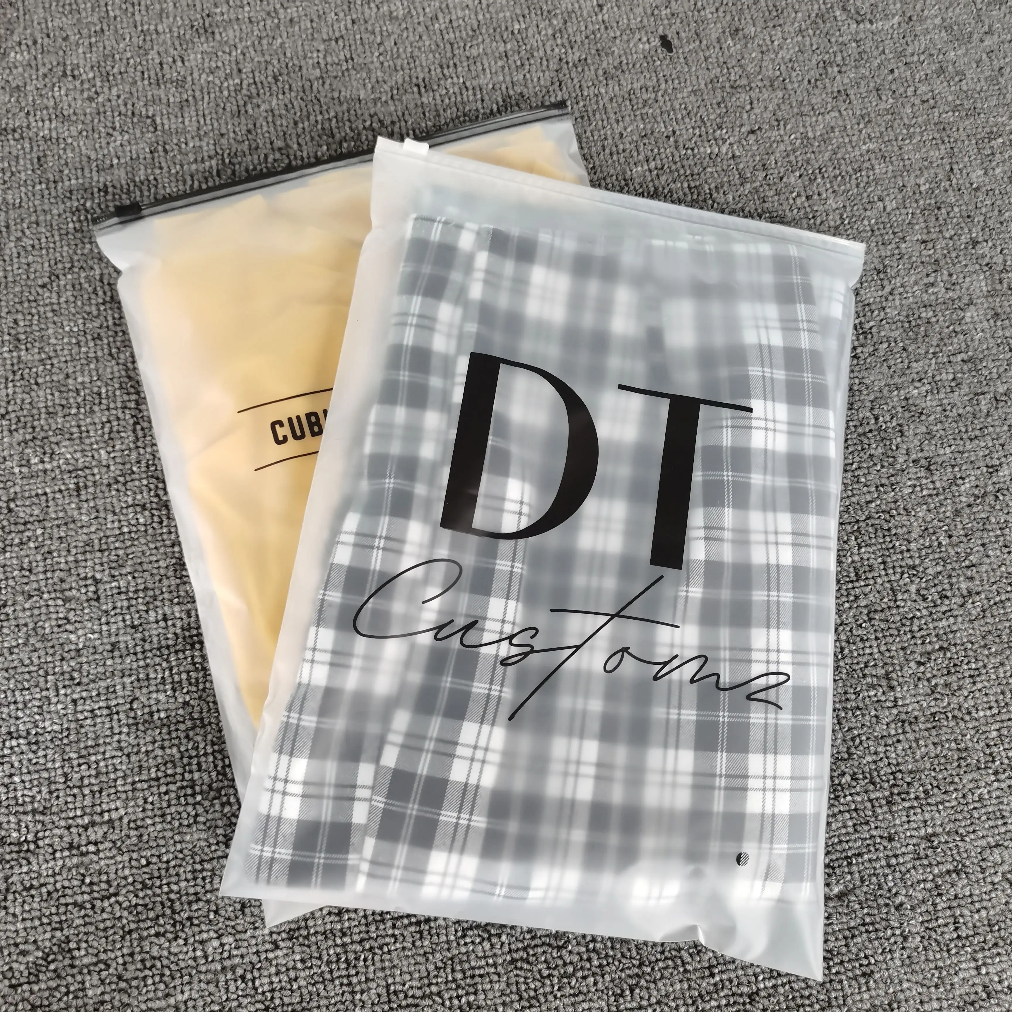 High quality custom transparent frosted plastic slider zipper lock bikini bags with logo plastic zipper clothing bag