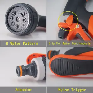 Plastic 8 Pattern Garden Hose Nozzle With Connector