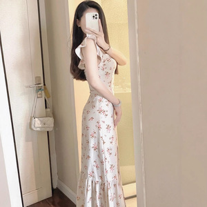 French Style Floral Print Spaghetti Strap Maxi Dress Natural Waistline Daily Casual Beach Wear - Product Image 3