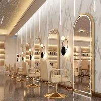 Miroirs de salon de coiffure modernes de luxe en fer et verre avec éclairage LED, miroirs décoratifs pour salon de beauté à vendre