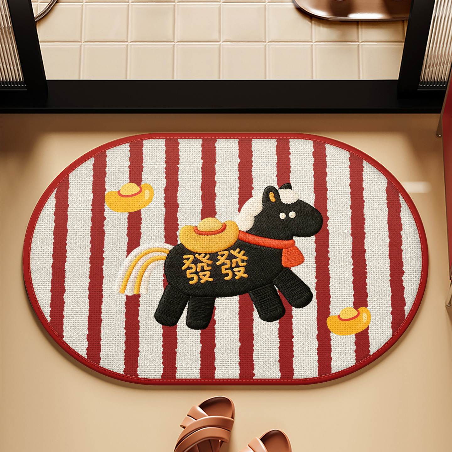 Gold-patterned ink horse - oval