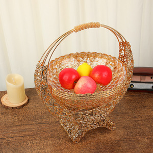 Nouveau panier à fruits en fer doré arabe creux - Plateau décoratif de luxe pour salon, table basse, collations, fruits secs - Product Image 3